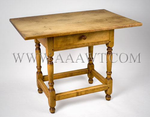 An Outstanding Diminutive Tavern-Table
Maple...including top
North Shore Massachusetts-Coastal New Hampshire
Circa 1740, angle view